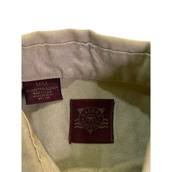 HAGGAR CASUALS Mens Medium Button Down Shirt Short Sleeve Khaki Front Pocket - Picture 6 of 9